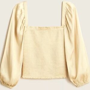 NWT J. Crew : Squareneck Smocked Featherweight Satin Cropped Top :Yellow : XS